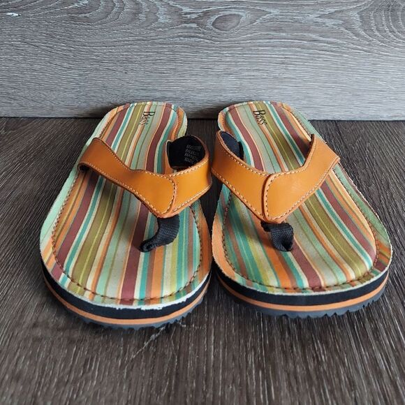 Bass Multi Stripe Flip Flops Sandals Orange Leather Strap Women’s 9M Shoes - Picture 2 of 8